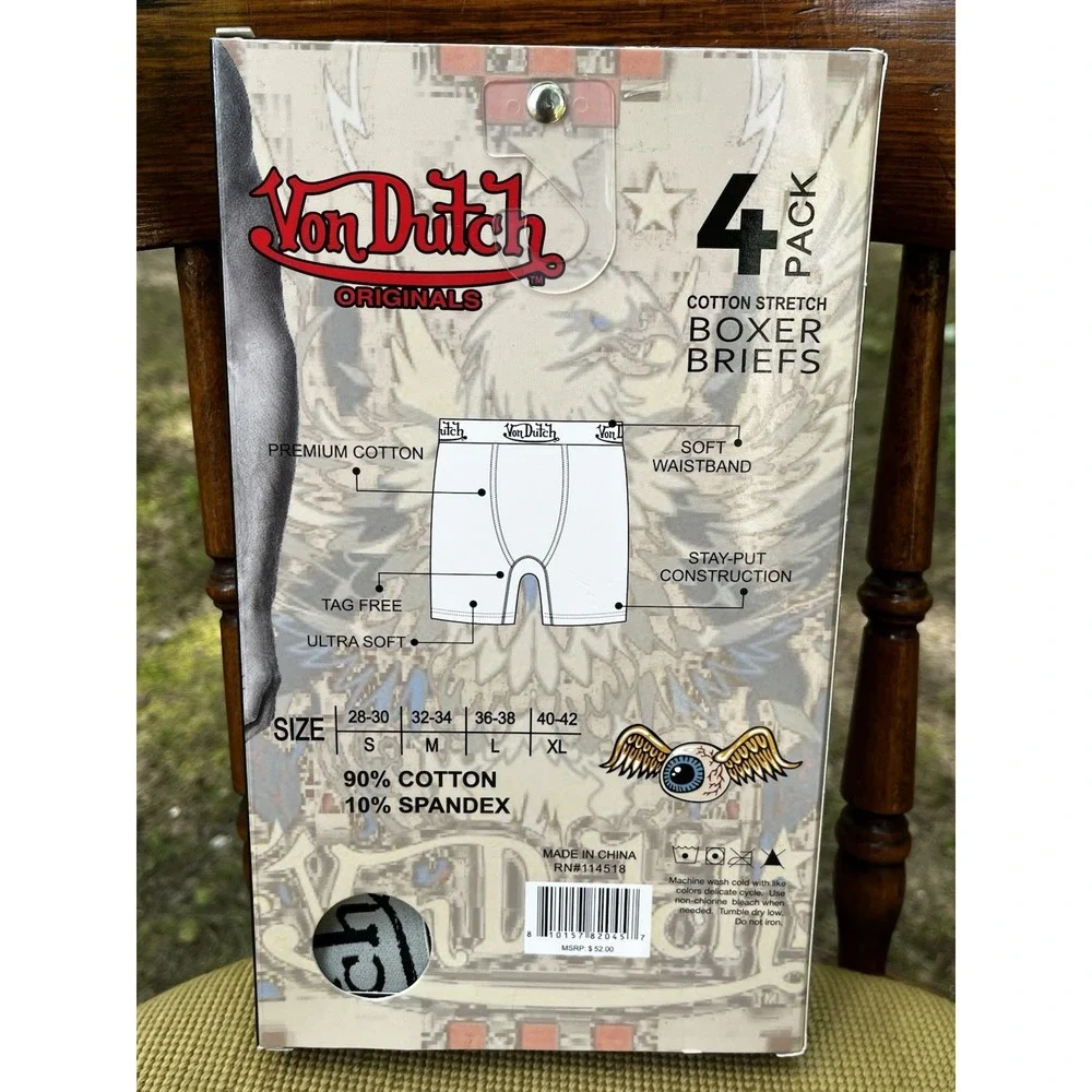 New! Von Dutch Cotton Stretch Boxer Briefs Small Underwear Gray Set Of 4